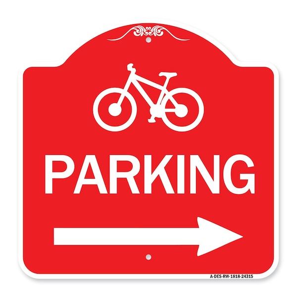 Signmission BicycleParking Right Arrow, Red & White Aluminum Architectural Sign, 18" x 18", RW-1818-24315 A-DES-RW-1818-24315 - main